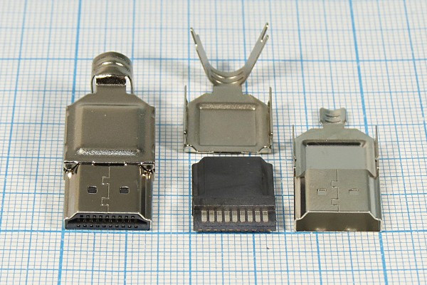 Разъем HDMI-M19SP вилка, контакты 19HP, на кабель, HDMI-M19SP