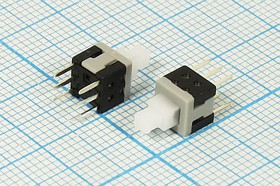 Двухполюсная кнопка с фиксацией DPDT, 2xon-off/OFF-ON; №1007 ПКн 6,0x 6,0x10\ 30\ 0,1\DPDT\\бел\6P\PS22E09\