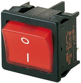 01805.7110-04, Клавишный переключатель, Вкл.-Выкл., DPST, Без Подсветки, Панель, Прозрачный Красный, 1800