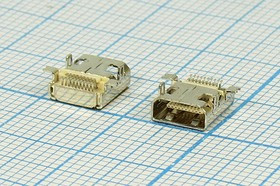 Разъем micro HDMI-19F SMD розетка, контакты 19C4C, на плату SMD, угловой, micro HDMI-19F SMD