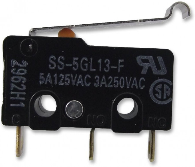 SS-5GL13-F, Switch Snap Action N.O./N.C. SPDT Simulated Hinge Lever 5A 250VAC 0.16N Screw Mount Solder