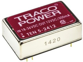 TEN 5-2422, DC/DC преобразователь, 6Вт, вход 18-36В, выход 12,-12В/250мА TEN 5-2422, DC/DC преобразователь, 6Вт, вход 18-36В, выход 12,-12В/250мА