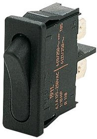 01911.1102-03, Клавишный переключатель, Вкл.-Выкл., SPST, Без Подсветки, Панель, Черный, 1900