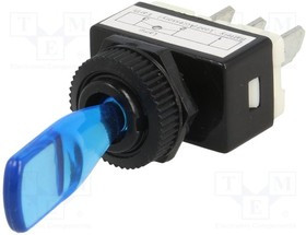 TS-20/BL, Переключатель: тумблер, Пол: 2, SPST, OFF-ON, 6A/12ВDC, -25-70°C