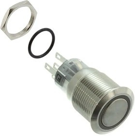 PV4F2B0SS-301, Pushbutton Switches Illuminated, Sealed, Long Life Anti-vandal Switch 2A, 24VDC, 4 N, Flat Actuator, Solder, 1P ON-(ON), Sta