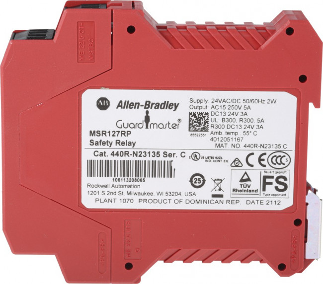 440R-N23135, Single-Channel Light Beam/Curtain, Safety Switch/Interlock Safety Relay, 24V ac/dc, 3 Safety