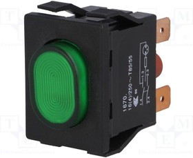 1670.5202, Illuminated Pushbutton Switch ON-OFF DPST LED 250 VAC Green None