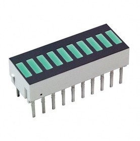 HDSP-4850, Светодиодная гистограмма, Зеленый, 20 мА, 2.1 В, 1.9 мкд, 10 светодиод(-ов), 25.4мм x 10.16мм