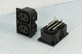 Разъем питания AC розетка С13x2,250 B, 10 A, на блок,AC-005 Разъем питания AC розетка С13x2,250 B, 10 A, на блок,AC-005