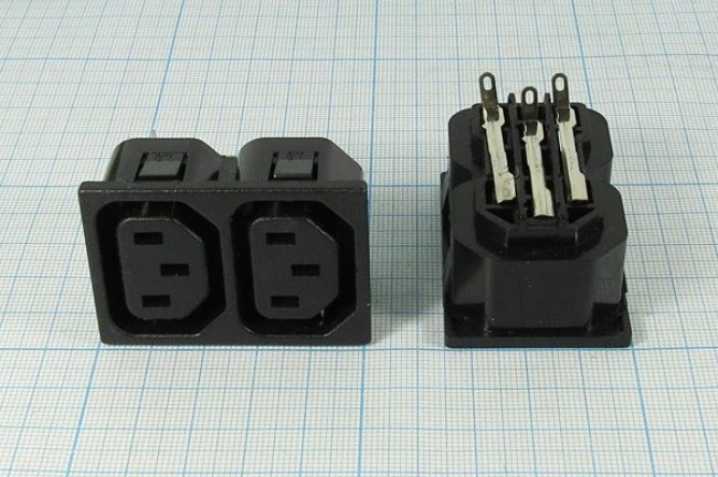 Разъем питания AC розетка С13x2,250 B, 10 A, на блок,AC-005 Разъем питания AC розетка С13x2,250 B, 10 A, на блок,AC-005