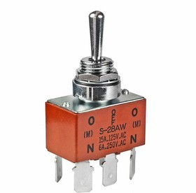 S28AWF, Toggle Switches DPDT (ON)OFF(ON) .25 QC SPLSHPF BSHNG 15