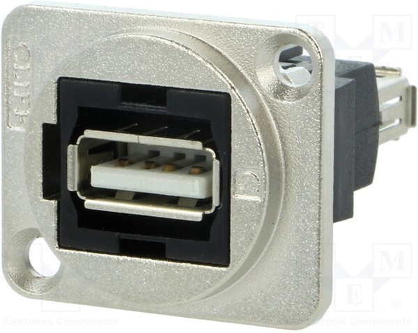 CP30208NM, Соединитель, гнездо USB A, с обеих сторон, FT, USB 2.0, металл