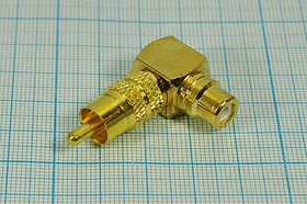 Переходник штекер RCA на гнездо RCA, угловой, золотой; №10269g штек RCA-гн RCA\переходник\зол\ \мет\Au\\углового тип