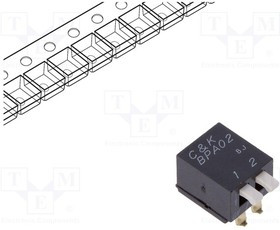 BPA02SBR, Переключатель: DIP-SWITCH, Кол-во секций: 2, 0,1A/5ВDC, Пол: 2