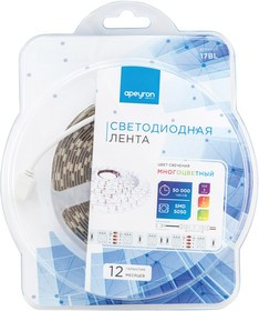 17BL (5050-60LED-IP20-RGB), Лента светодиодная, RGB, 12В, 14.4Вт/м, 60SMD(5050)/м, 700Лм/м, IP20, 10мм, цена за катушку 5м