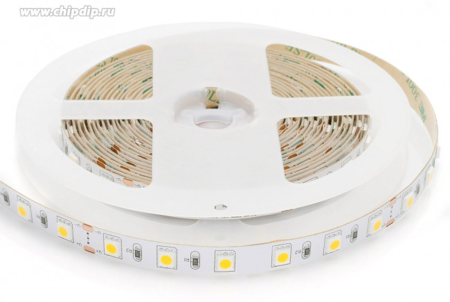 00-339 Светодиодная лента 24В, 14,4Вт/м, smd5050, 60д/м, IP20, 800Лм/м, подложка 10мм, 5м, 4000К.