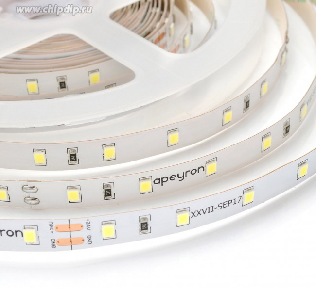 00-339 Светодиодная лента 24В, 14,4Вт/м, smd5050, 60д/м, IP20, 800Лм/м, подложка 10мм, 5м, 4000К.