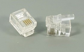 Разъем телефонный 6P4C вилка, контакты 4C, на кабель, обжимной, TP6P4C[RJ-11]
