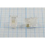 Разъем телефонный 6P4C вилка, контакты 4C, на кабель, обжимной, TP6P4C[RJ-11]