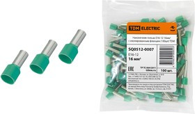 Наконечник-гильза Е16-12 16мм2 с изолированным фланцем (100шт) TDM Наконечник-гильза Е16-12 16мм2 с изолированным фланцем (100шт) TDM
