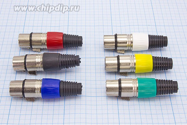 Разъем микрофонный XLR (Canon) гнездо 3 контакта металл с цангой на кабель, желтый; №9311 Y гн мик XLR\3P\каб\\цанг\\жел