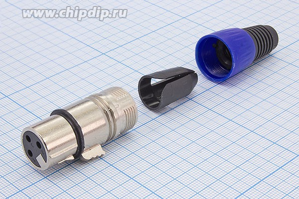 Разъем микрофонный XLR (Canon) гнездо 3 контакта металл с цангой на кабель, желтый; №9311 Y гн мик XLR\3P\каб\\цанг\\жел