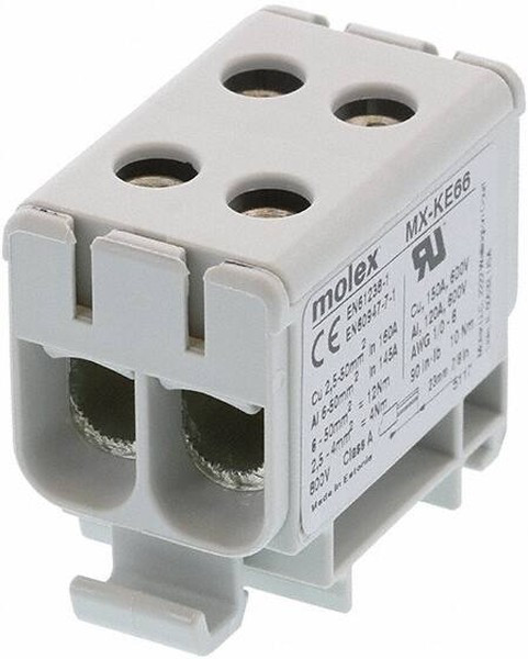 201606-0660, DIN Rail Terminal Blocks HC UNVCLP TAP 2CKT GRY/GRY 150A