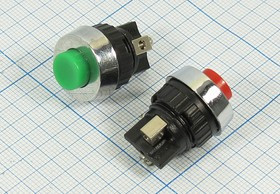 Включатель кнопочный без фиксации OFF-(ON) зелёного цвета, 220В/ 1А, d15мм; №9823 G ПКн\250\ 1,0\(SPST)\d15\ мет\зел\\2C\CS-338\