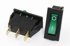 Переключатель клавишный, контакты 3T, 15А, ON-OFF, 15.5x33.6, подсветка ILзеленая, IRS-101-2C