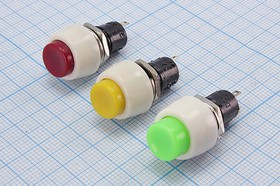 Выключатель кнопочный с фиксацией SPST, ON-OFF, зелёного цвета, 220В/2А, d10мм; №2842 G ПКн\250\ 2,0\SPST\d10\бел\ зел\\2C\DS-450\