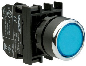 B100DM, Кнопка нажимная круглая синяя, 1НО, серия B, 250 В AC, 4 А