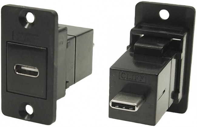 CP30611, Соединитель, гнездо USB C-спереди, вилка USB C-сзади, SLIM, 29мм