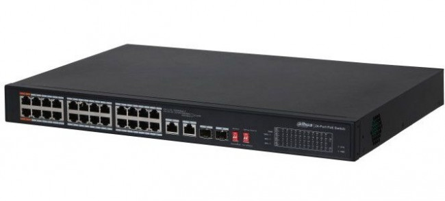 Коммутатор Dahua DH-PFS3226-24ET-240 24x100Мбит/с 2x1Гбит/с 2SFP 22PoE+ 240W неуправляемый Коммутатор Dahua DH-PFS3226-24ET-240 24x100Мбит/с 2x1Гбит/с 2SFP 22PoE+ 240W неуправляемый