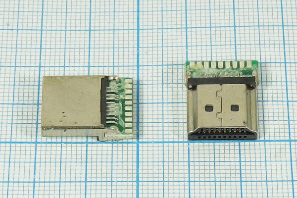 Штекер HDMI с монтажной платой под пайку, 19 контактов, HDMI-M19; №2762 шт HDMI\19C\\\HDMI-M19