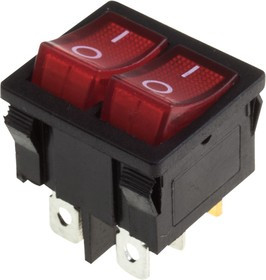 36-2160, Выключатель клавишный 250V 6А (6с) ON-OFF красный с подсветкой ДВОЙНОЙ Mini (RWB-305)