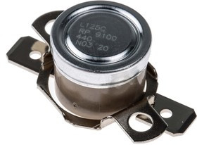 2455RP 9100-440 L125C, Bi-Metallic Thermostat, Opens at +125°C, Closes at +110°C, +186°C Max, NC, Automatic Reset