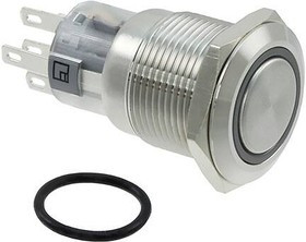 PV4F230SS-305, Pushbutton Switches Illuminated, Sealed, Long Life Anti-vandal Switch 2A, 24VDC, 4 N, Flat Actuator, Solder, 1P ON-ON, Stain