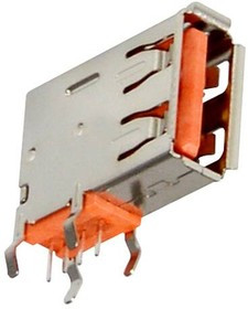 KUSBXHT-SLAS1N-O30-HRF, USB Connectors Upright-USB A Orang G-30u Plt-Cont HiRet