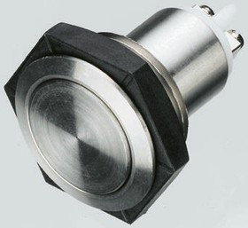 1301.9565, Push Button Switch, Momentary, Central Fixing With Metal Lock Nut, 22mm Cutout, SPST, 24V dc