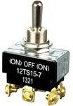 12TS15-7, Switch Toggle (ON) OFF (ON) DPDT Round Lever Screw 20A 277VAC 1118.55VA Panel Mount with Threads 12TS15-7, Switch Toggle (ON) OFF (ON) DPDT Round Lever Screw 20A 277VAC 1118.55VA Panel Mount with Threads