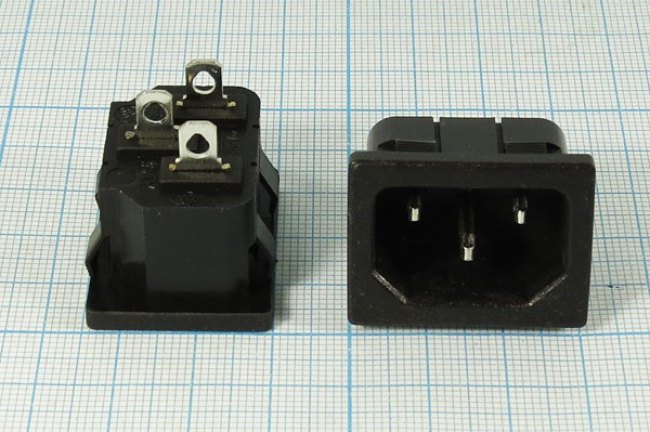 Разъем питания AC вилка C14,250 B, 10 A, на блок(зажим),AC-015