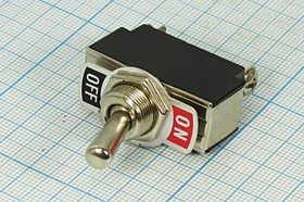 Рычажный переключатель (тумблер), 220В, 10А, переключение ON-OFF, d12.2, металлический, контакты 2Cвинт, KN3B-101A