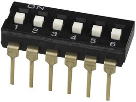 DS04-254-1L-06BK, DIP Switches / SIP Switches DIP Switch, SPST, 2.54 pitch, Raised actuator, long pin, 6 position, Black