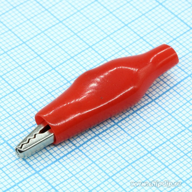 AG-103A-C (8-0025 red), Зажим "Крокодил" с изолятором красный, 3А, 26.5мм