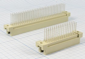 Прямоугольный соединитель штекер DIN41612, шаг P2,54мм, 48P[A+B+C], 48 контактов , полный, пластиковый, D33-48M1WS; №10072 штек ПрС DIN41612