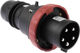 219.6337, IP66 Red Cable Mount 3P + N + E Power Connector Plug ATEX, IECEx, Rated At 64A, 346 415 V