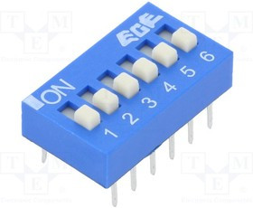 EDS106SZ, Переключатель: DIP-SWITCH, Кол-во секций: 6, OFF-ON, 0,025A/24ВDC