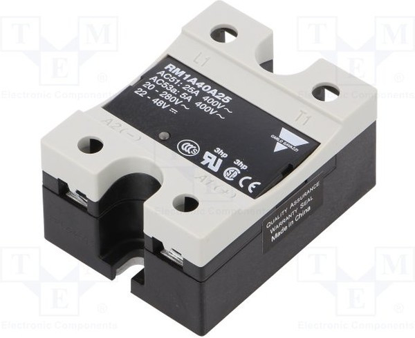 RM1A40A25, Реле: полупроводниковое, Uупр: 20-280ВAC, 25А, 42-440ВAC, -20-70°C RM1A40A25, Реле: полупроводниковое, Uупр: 20-280ВAC, 25А, 42-440ВAC, -20-70°C