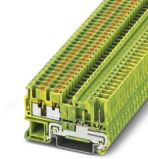 3209659, PT 2.5-TWIN/1P-PE Series Green/Yellow DIN Rail Terminal Block, 0.14 4mm², Single-Level, Plug