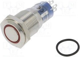 MP0045/1D2RD012S, Pushbutton Switches Vandal R LED 12VDC Monent Act Flat prof